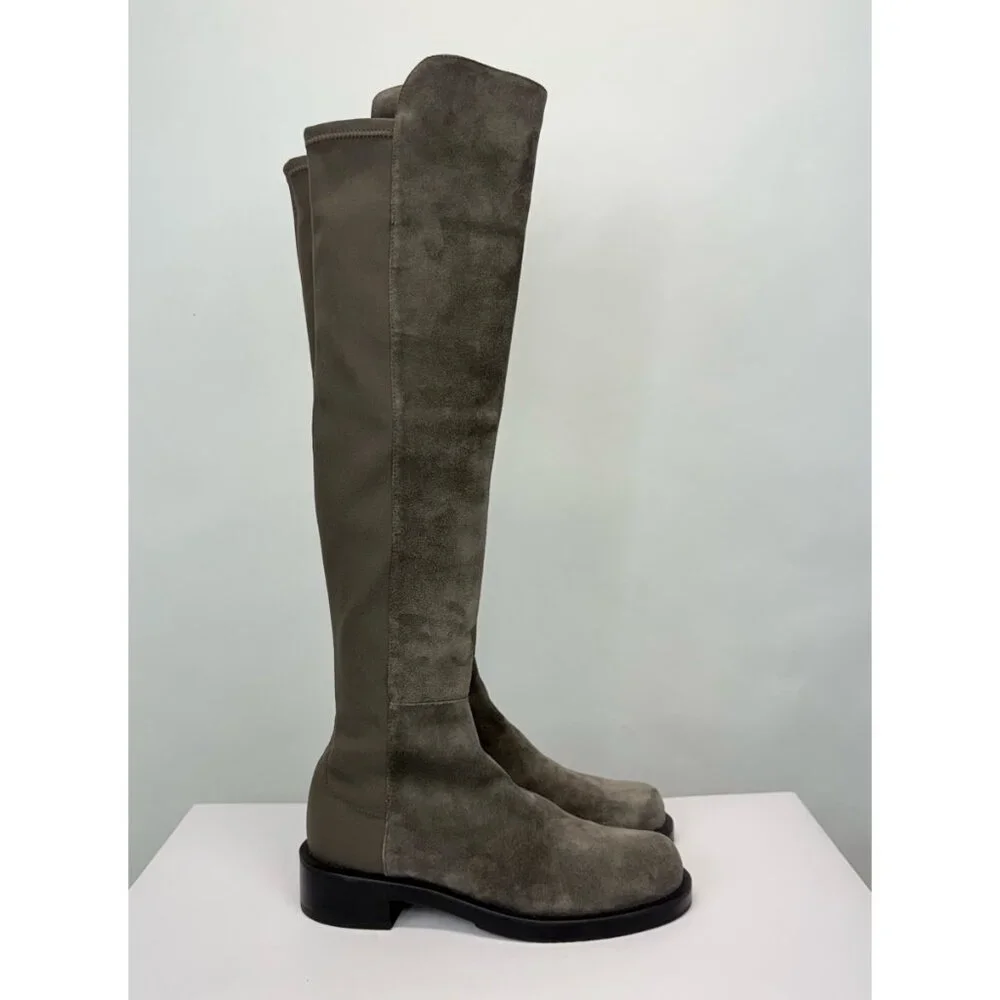 New Stuart Weitzman 5050 Bold Over The Knee Boot Grey Suede Sz 5.5